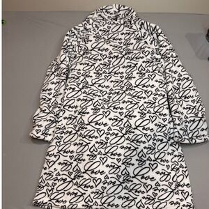Victoria's Secret White Black Love Heart Plush Fleece Robe Shawl Collar Small